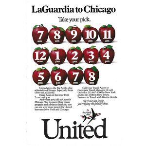 United Airlines Laguardia Chicago Take Your Pick 1980s Vintage Print Ad 9 inch T
